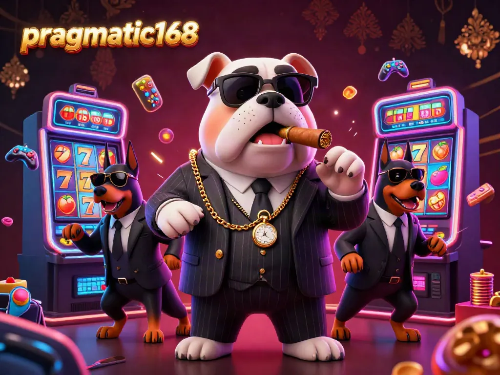 Explore games and rewards on pragmatic168 with a mafia-themed mobile casino scene.