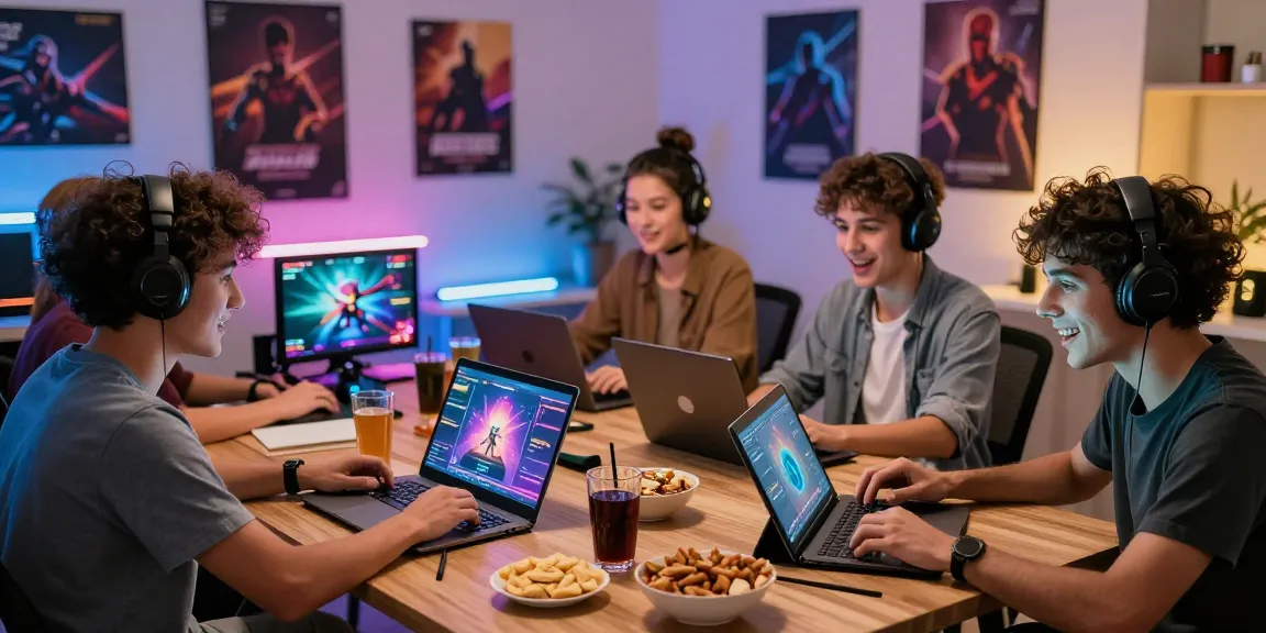 Exciting group playing online games on various devices, highlighting situs toto gaming experience