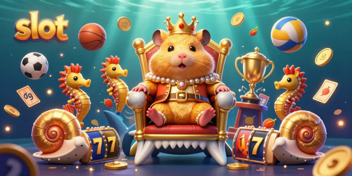 Engage with slot gaming excitement featuring a golden hamster king surrounded by vibrant casino elements.