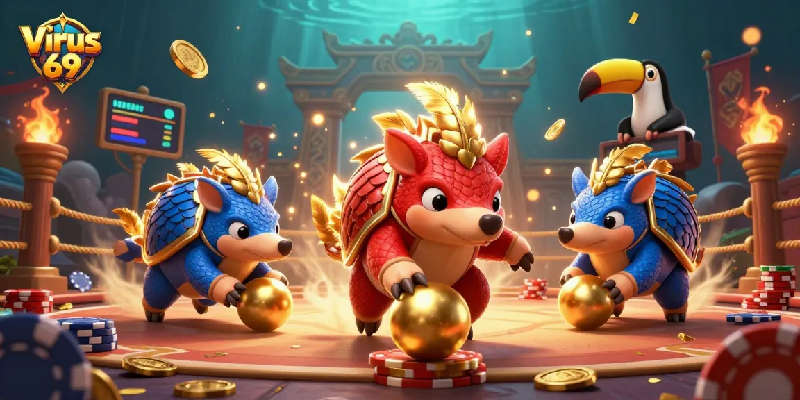 Compete at Virus 69 by playing dynamic games with rival pangolins and immersive casino elements.