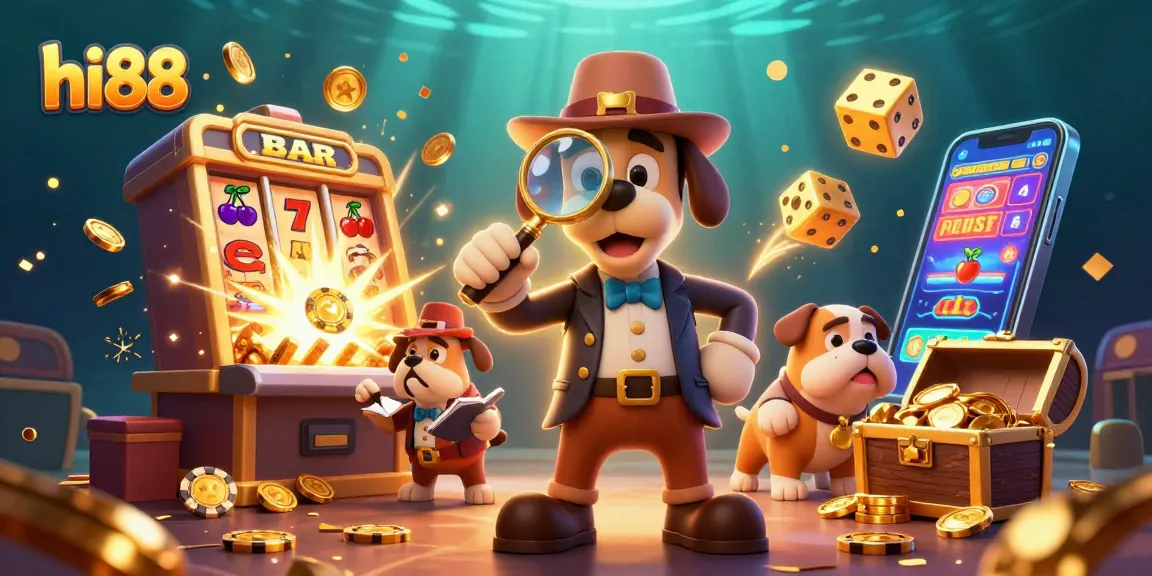 Join hi88's exciting slots adventure with characters uncovering poker treasures and jackpot wins.