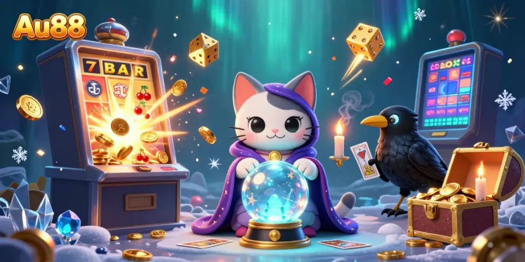 Experience the magic of Au88 casino with vibrant characters, slot machines, and dazzling effects.