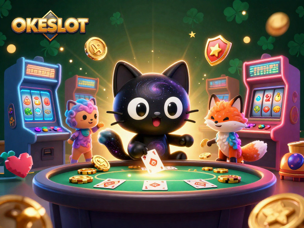Mainkan OKESLOT dengan kucing hitam dan rubah nebula dalam kasino kosmik yang penuh warna.