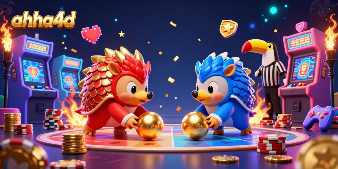 Engage with ahha4d's vibrant world as pangolins roll into golden balls while bowling through casino chips.