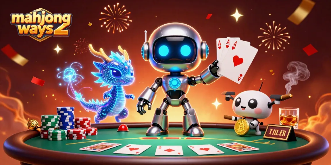 Engage with mahjong ways 2 through a vibrant 3D scene of a robot mascot and companions in a casino.