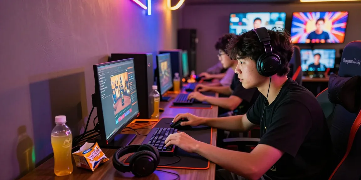 Pengalaman bermain slot gacor online yang menyenangkan dengan berbagai aksesori permainan di sekitar pemain.