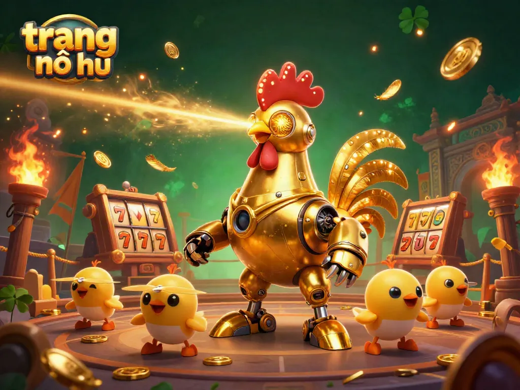 Experience winning slots action in a dynamic 3D setting with "trang nổ hũ" theme and vibrant effects.