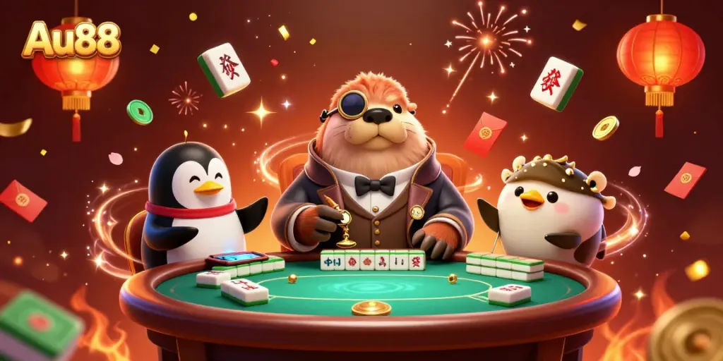 Experience thrilling gameplay at Au88 with our lively underwater poker scene featuring charming characters.