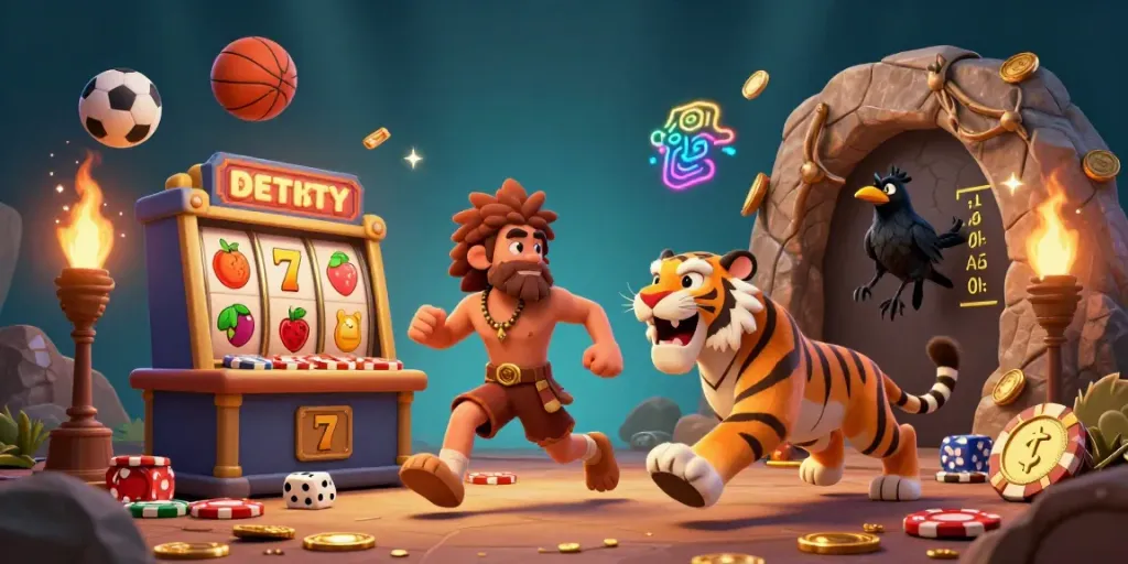 Engage in thrilling slot action at ambon4d's prehistoric casino with 3D characters and dynamic game elements.