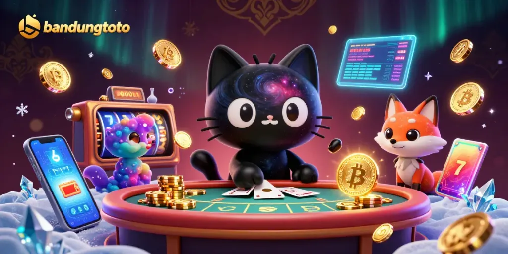 Engage in thrilling slot games with bandungtoto's cosmic casino atmosphere featuring 3D characters and vibrant elements.
