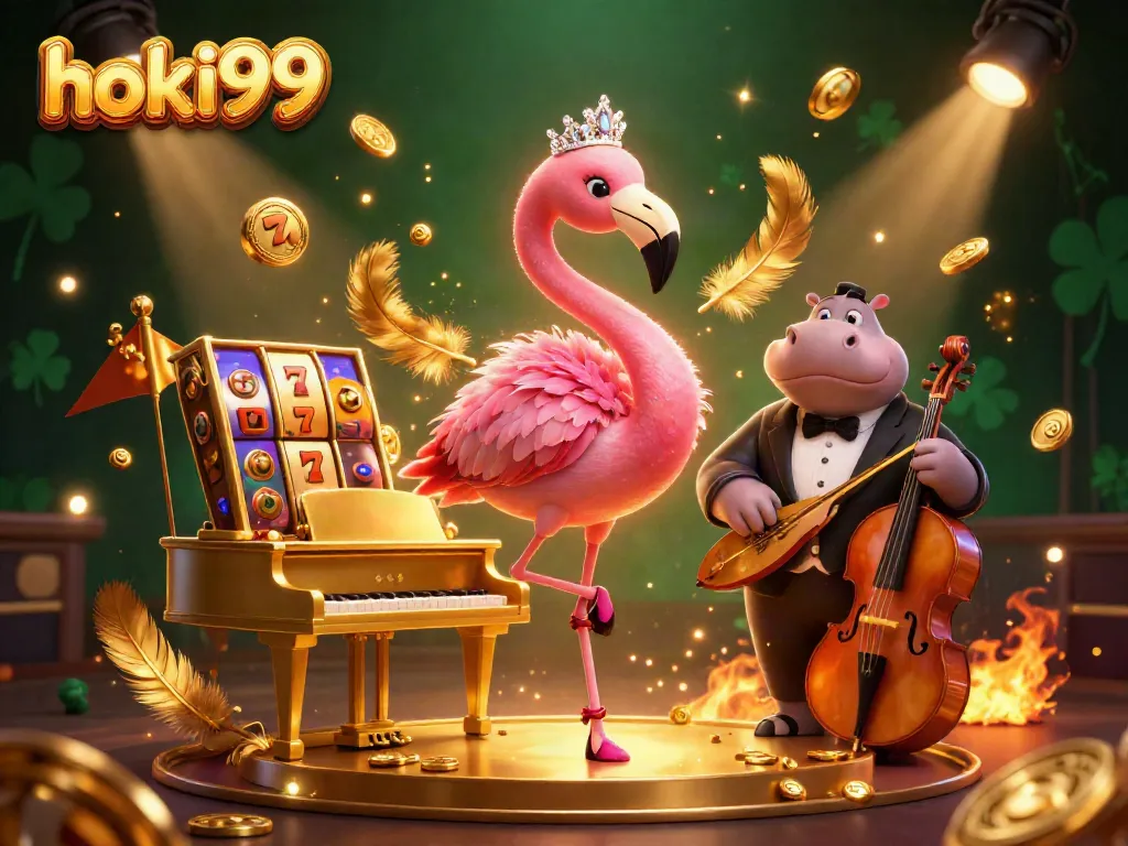 Permainan hoki99 yang menarik dengan penyanyi flamingo dan bassist hippo dalam suasana kasino.