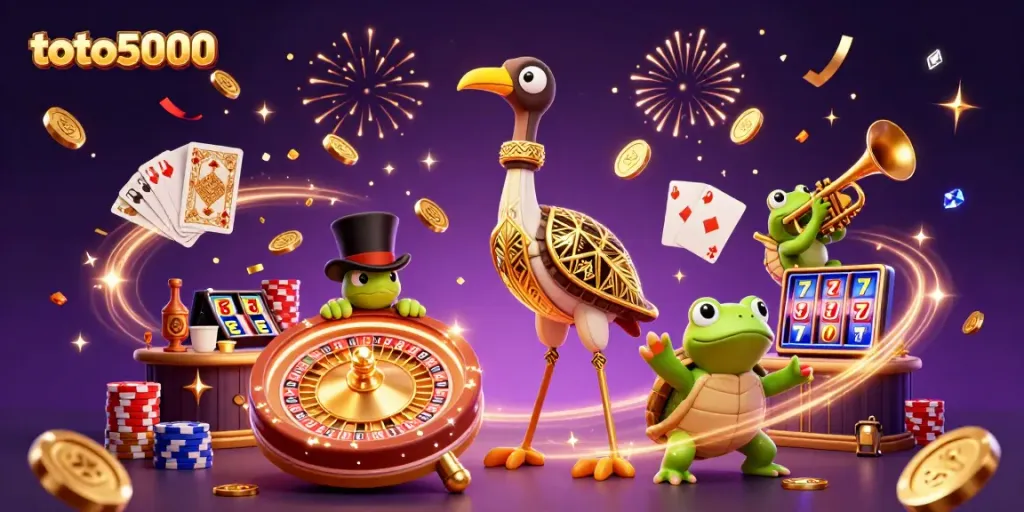 Experience thrilling wins with toto5000 at a lively speakeasy bar with vibrant casino elements.