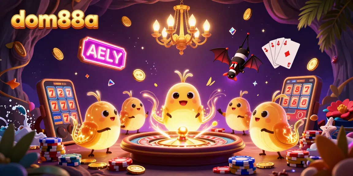 Join dom88a's team of glowworms in a vibrant cave casino filled with golden gaming treasures.