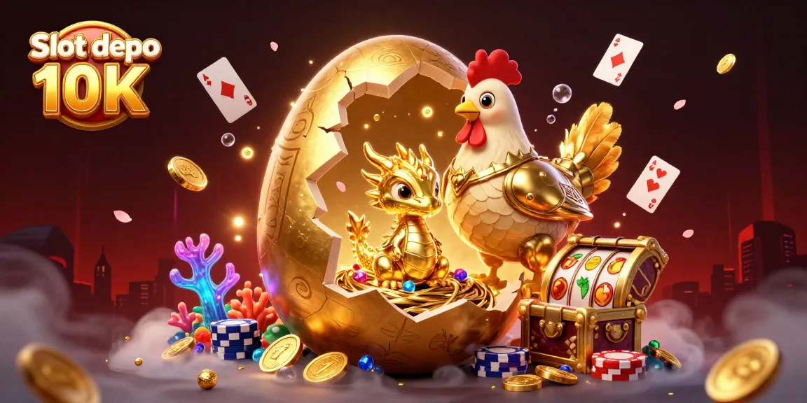 Engage with Slot depo 10K for thrilling games featuring golden dragon and poker chips.