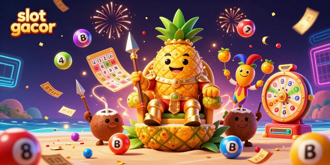 Engage with slot gacor in this vibrant beach casino scene full of excitement and colorful lottery elements.