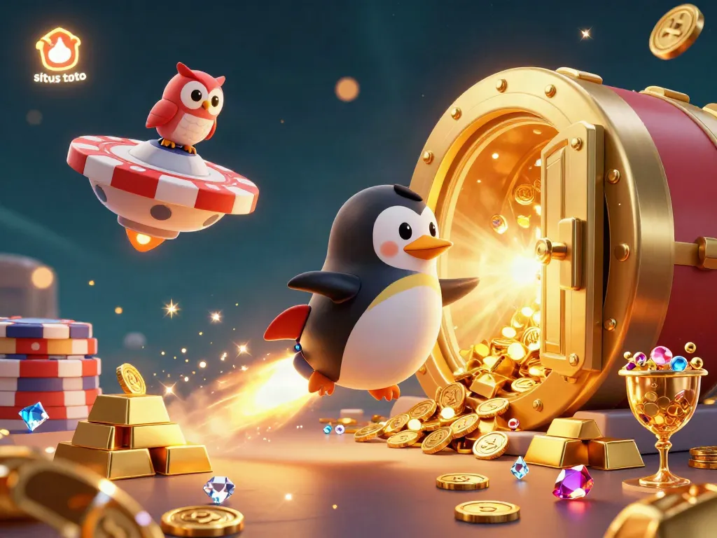 Experience situs toto through a dynamic casino adventure with a golden penguin and riches.