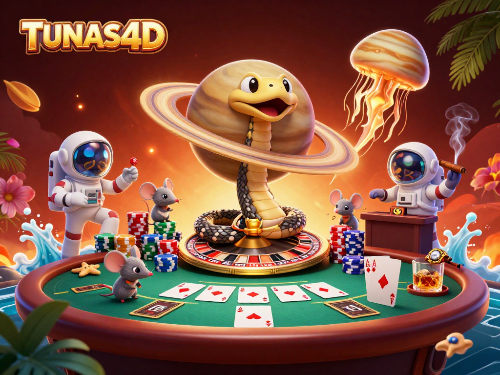 TUNAS4D brings excitement as astronauts bet on Saturn's roulette rings while a jellyfish dealer floats by.