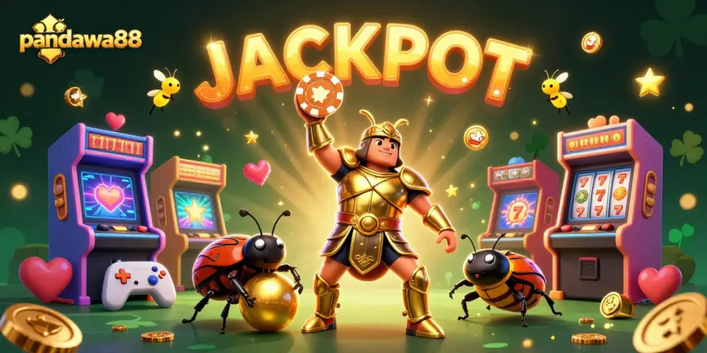 Gambar pandawa88 menampilkan karakter bug berperan dalam kasino dengan slot jackpot yang mengesankan.