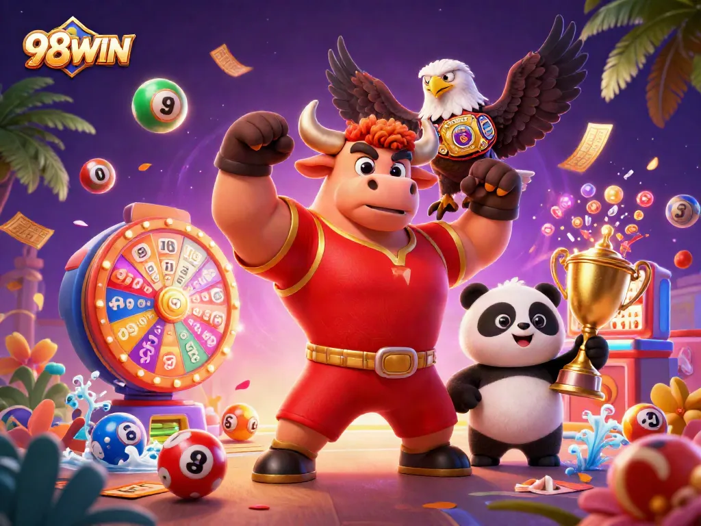 Engage with 98WIN's vibrant gaming world through a festive digital celebration featuring loyal characters.