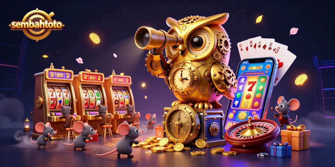 Experience the vibrant world of sembahtoto, with a golden owl and casino elements in a rich, dynamic scene.