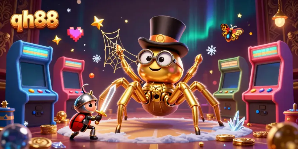 Engage in thrilling gaming at QH88 with captivating characters and vibrant arcade elements.
