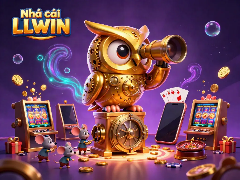 Experience the thrill of Nhà cái LLWIN as vibrant characters play amidst a colorful casino scene.