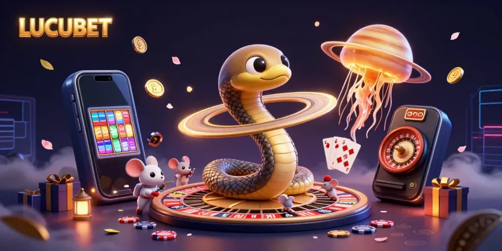 Spin reels and win with LUCUBET's dynamic casino-inspired cosmic scene featuring space-themed characters.