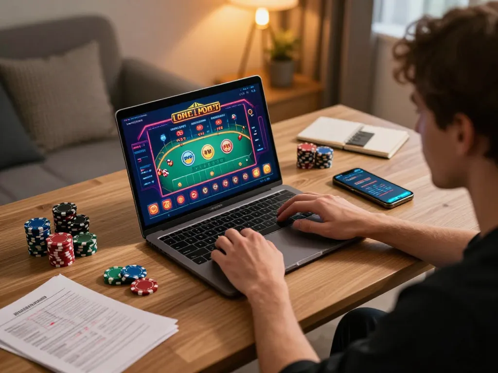 Experience online gaming with SEPUHPLAY using a laptop and smartphone setup for strategic gameplay.