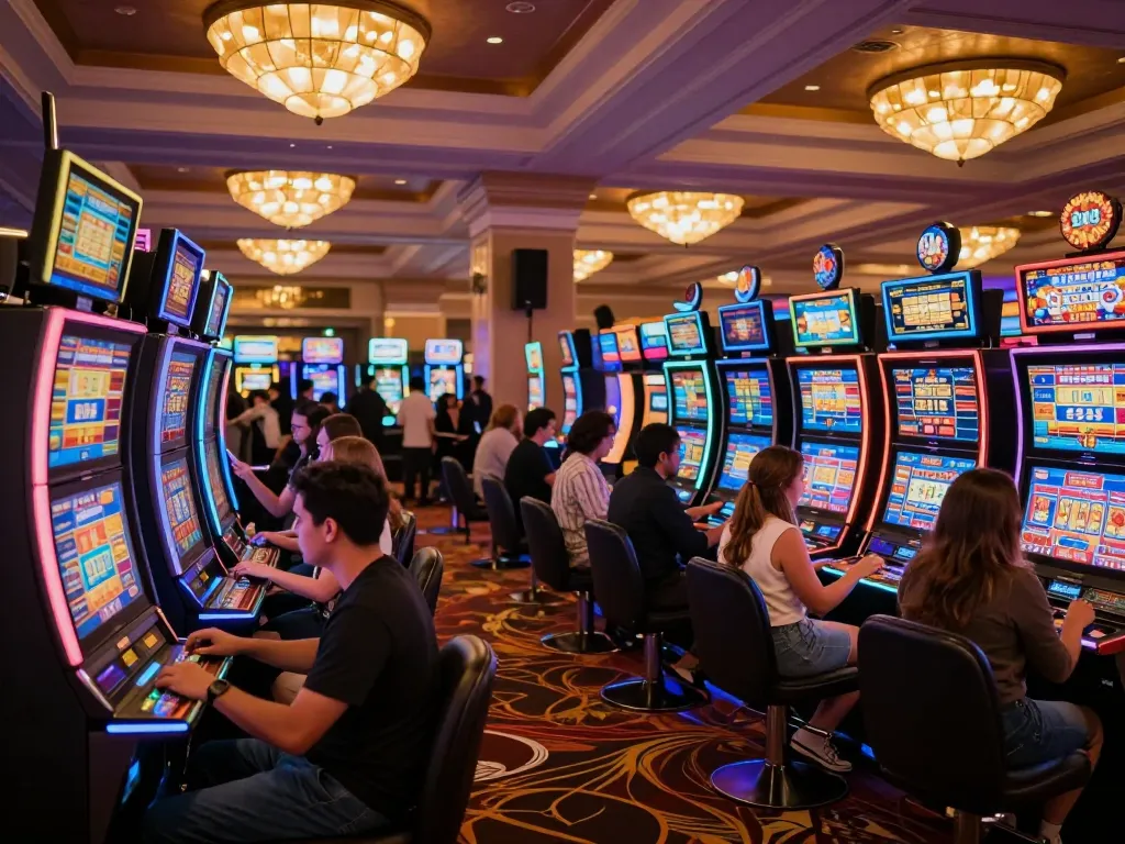 Engaging slot gameplay at IDCASH88 Daftar showcasing vibrant lights and excited players.