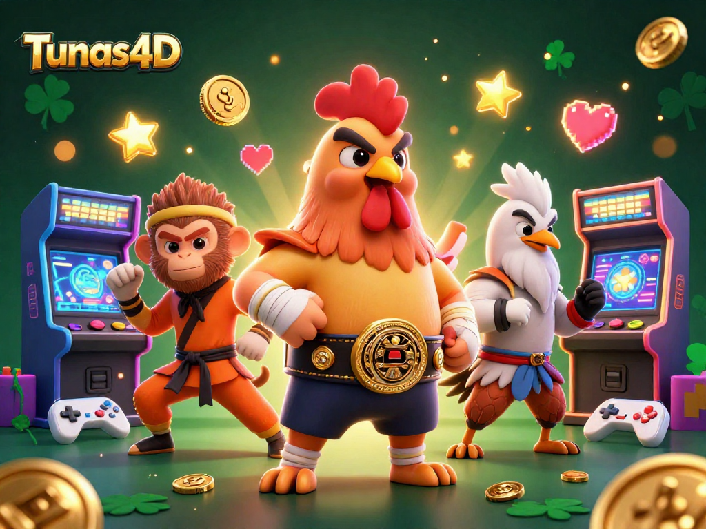 Engage with thrilling Tunas4D arcade action featuring a Muay Thai rooster, martial art monkey, and crane master.