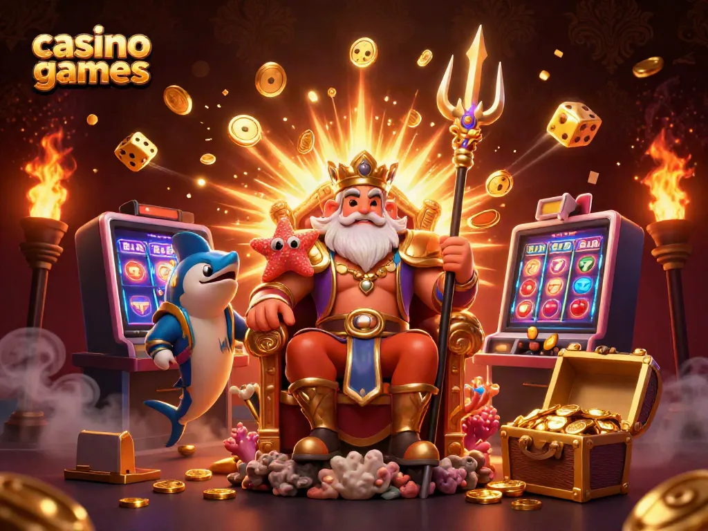 Experience thrilling casino games with Neptune, swordfish samurai, and vibrant slot machines.