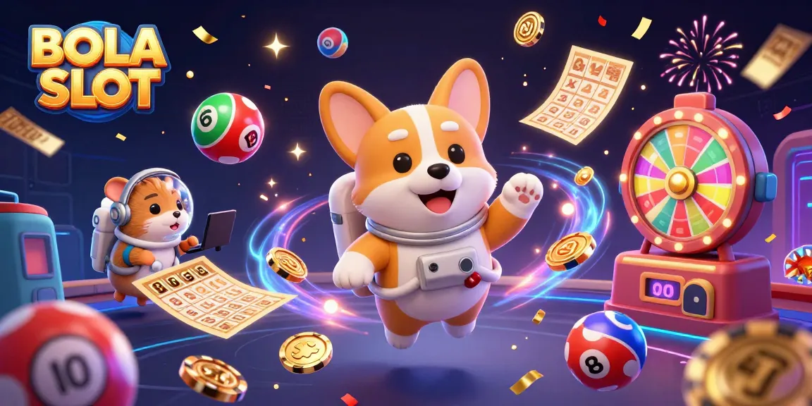 BOLA SLOT showcases an engaging scene with a playful astronaut corgi and a hamster in a casino space adventure.
