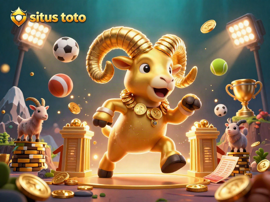 Situs toto menampilkan domba emas besar dengan logam bersinar, bersaing di arena taruhan yang penuh semangat.
