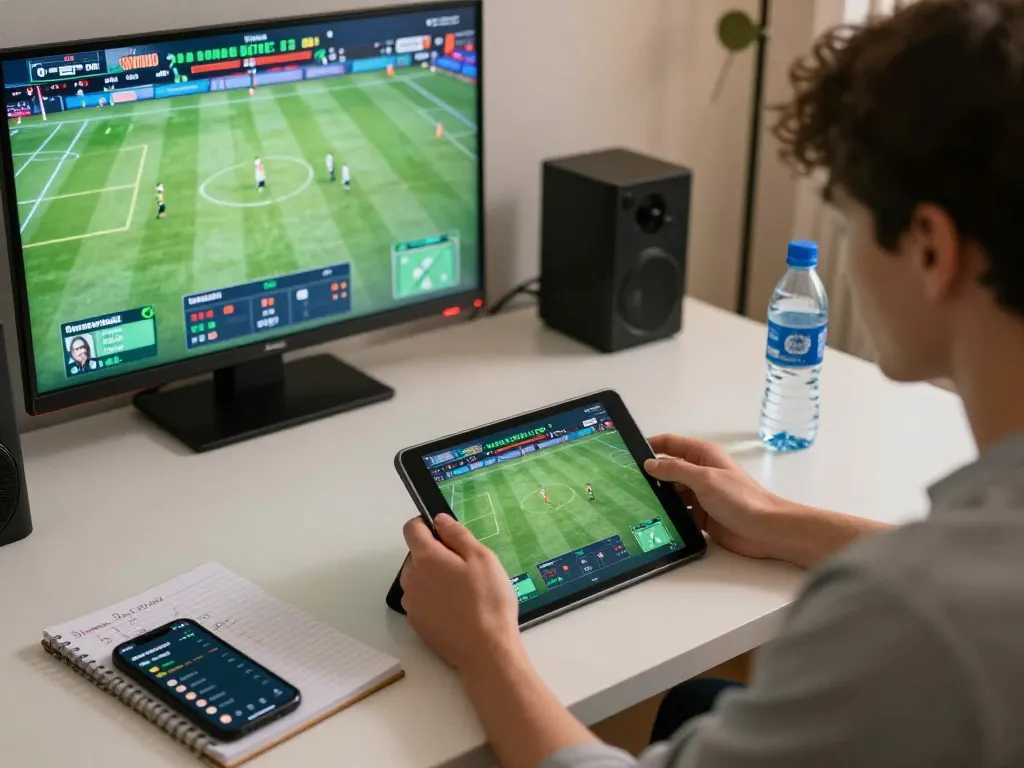 F8 bet user engaging in sports betting on a tablet while analyzing real-time odds