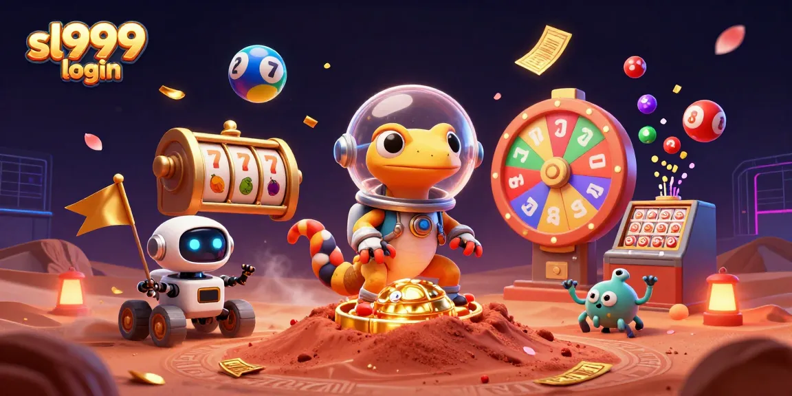 Experience the excitement of sl999 login in this vibrant, intergalactic casino scene with Martian characters.