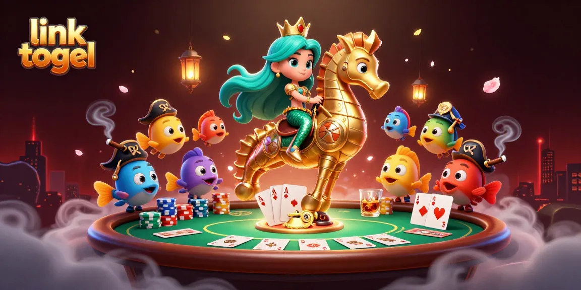 Win with link togel in this vibrant 3D casino scene featuring a mermaid princess and seahorse.