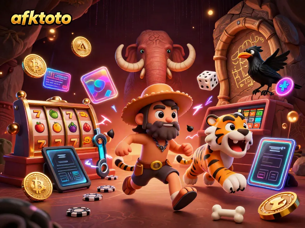Nikmati permainan yang menarik dengan afktoto di kasino prasejarah yang dikelola oleh karakter kartun 3D.