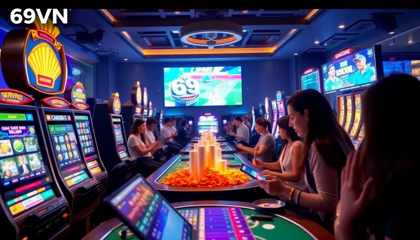 Online casino gaming experience with diverse players and vibrant 69VN elements