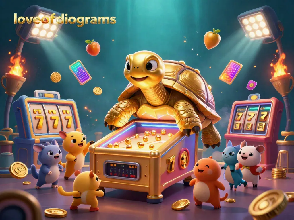 Permainan slot menyerang kemenangan di loveofdiagrams dengan karakter unik dan elemen berkilauan.