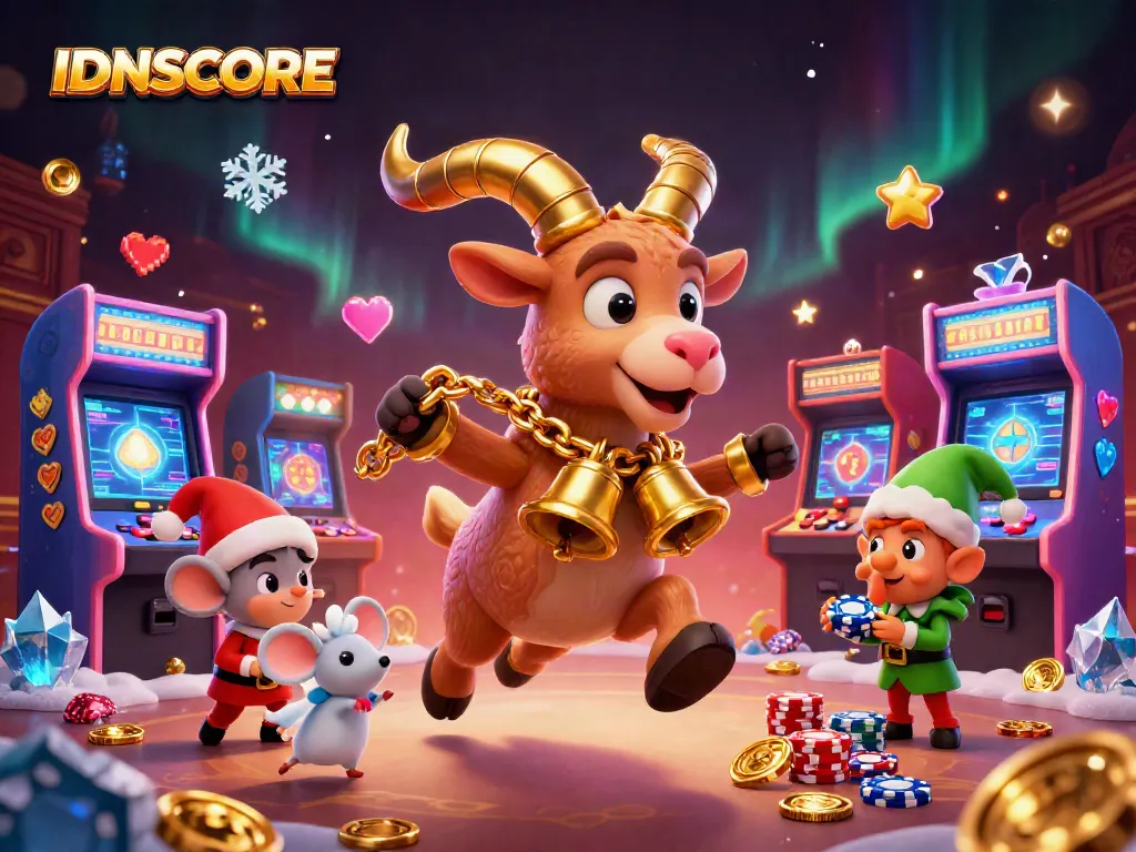 IDNSCORE invites players to enter a thrilling holiday-themed online casino with festive characters.