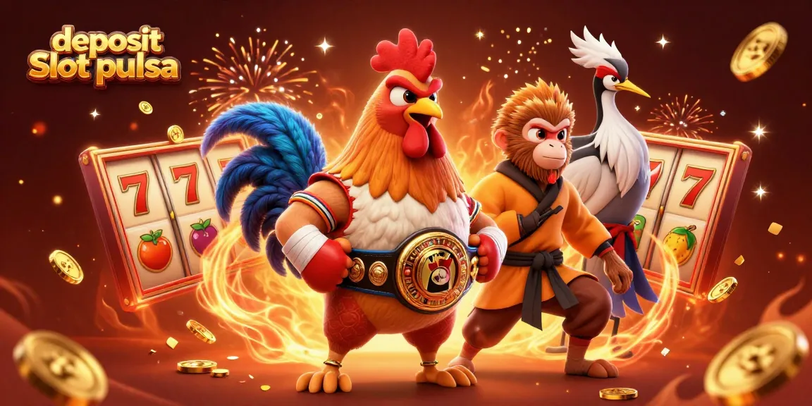 Play exciting games with deposit slot pulsa in this vibrant casino-themed illustration featuring dynamic characters.