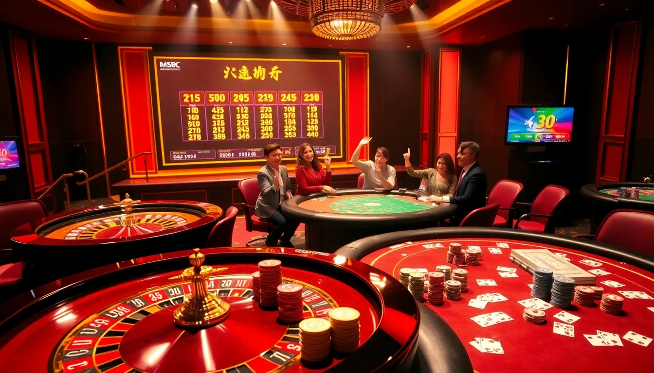 Xổ số 3 miền hôm nay results displayed in a lively casino, emphasizing excitement around lottery winnings.