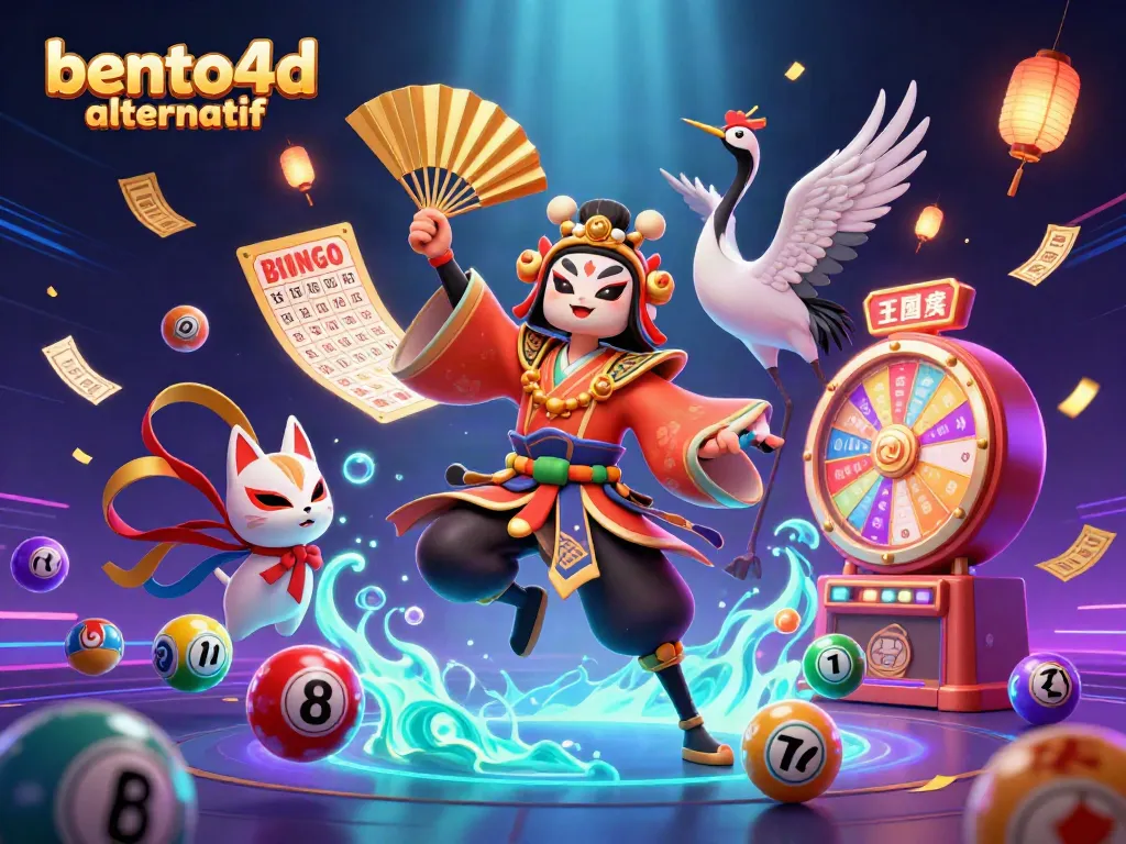Engage with bento4d alternatif through a vibrant lottery-themed illustration showcasing exciting game elements.