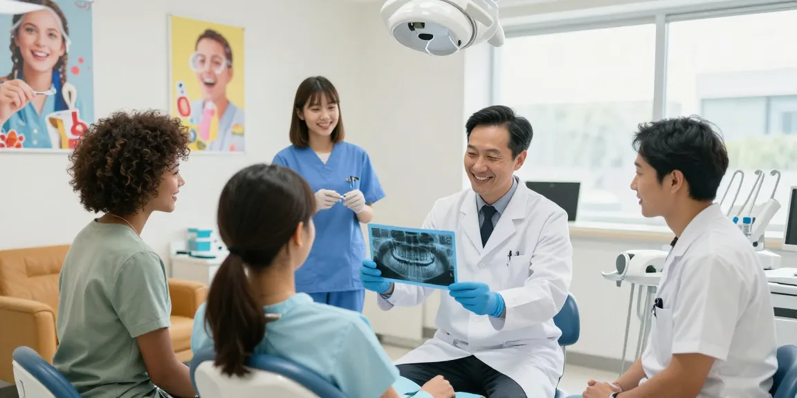 Visit a dentist for a friendly consultation in a bright dental clinic atmosphere.