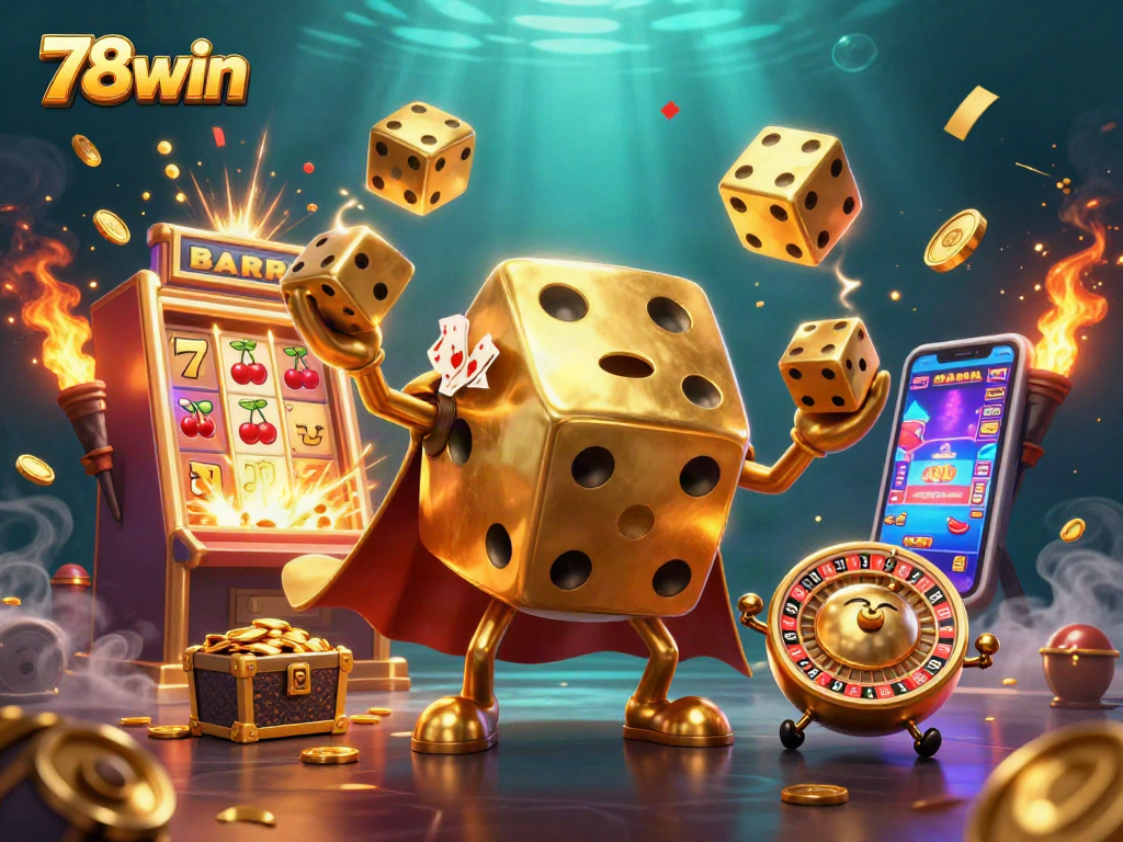 Engage with 78win as golden dice joust among casino elements bursting with winnings.