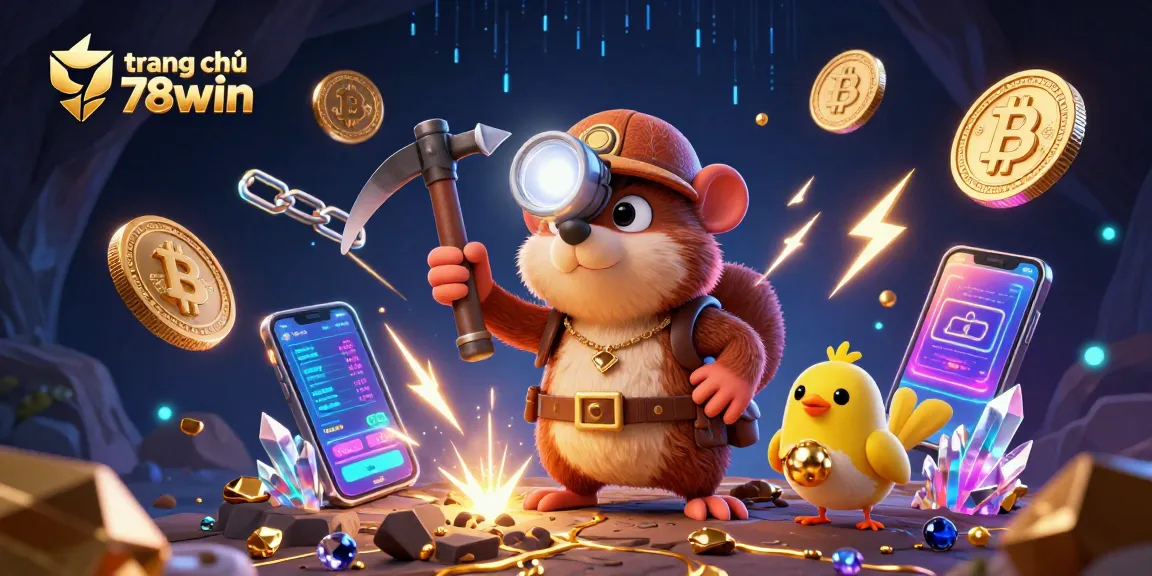 Experience the excitement at trang chủ 78win with a vibrant 3D scene of a treasure hunter mole discovering gems.