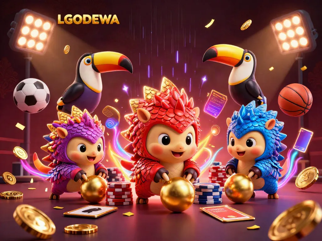 Engage in dynamic gaming with LGODEWA as rival pangolins compete in a colorful, energetic casino setting.