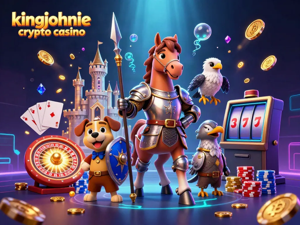 Cascading coins and a knight in armor capture the essence of kingjohnnie crypto casino excitement.