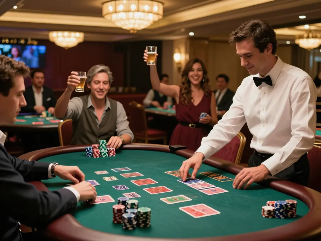lc88 players enjoying an engaging blackjack game at a vibrant casino table surrounded by excitement