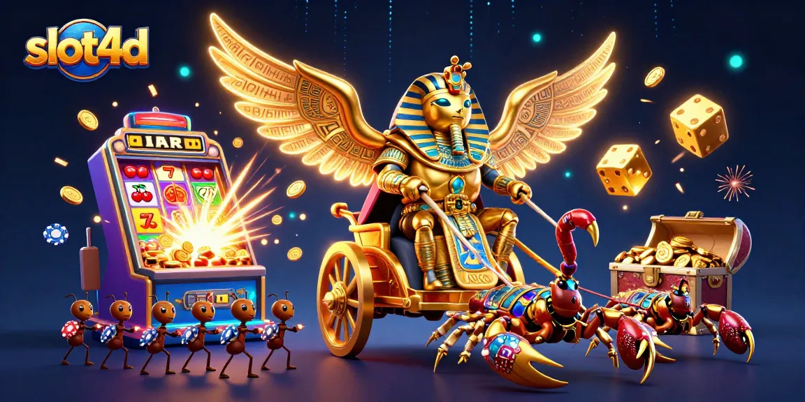 Engage with slot4d's thrilling scene featuring ancient Egyptian elements and vibrant casino themes.